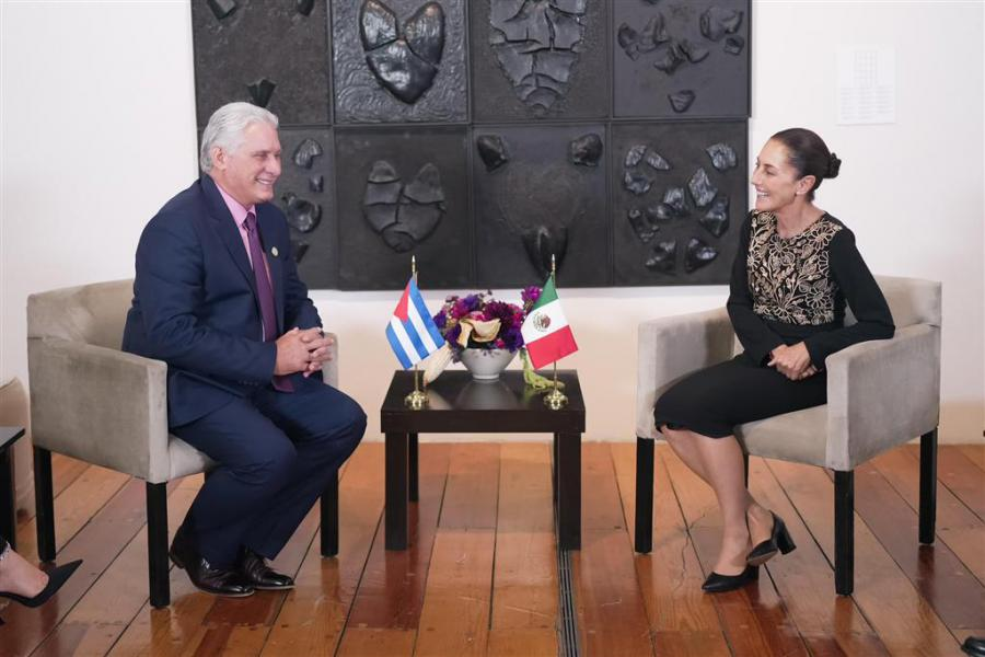 Presidente de Cuba se reunió con su par mexicana Claudia Sheinbaum. Octubre de 2024.

